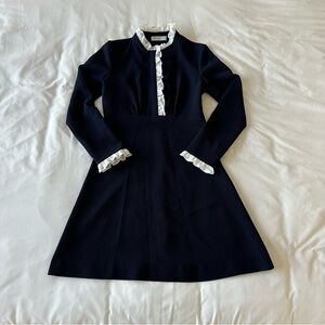 Sandro Navy Dress with White Lace Trim